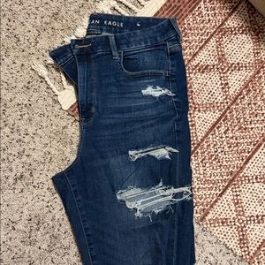 American Eagle Outfitters Women's Ripped Dark Blue Skinny Jeans